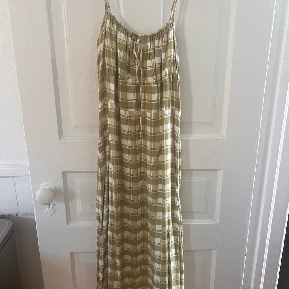 Raven Midi Dress Ligne Check Print Olive